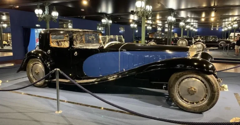 Old Bugatti Royale in blue/black standing in an Museum