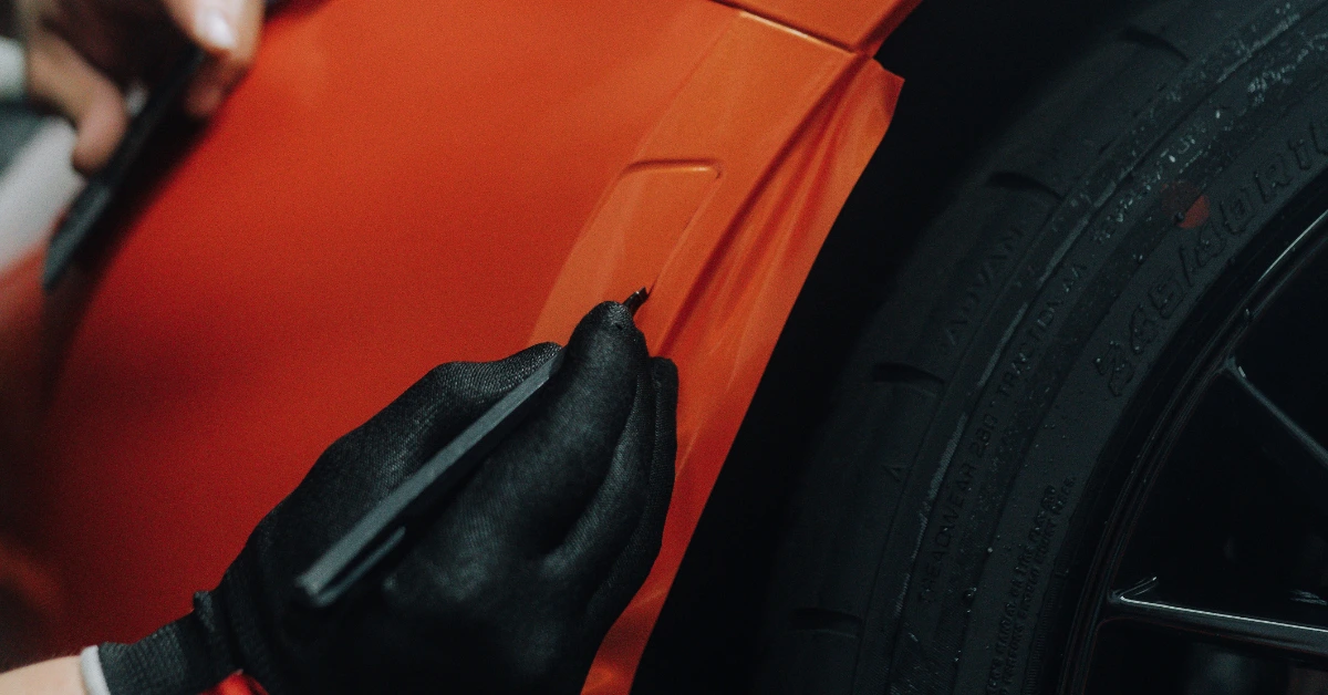 Orange Car wrap gets cutted out of the details
