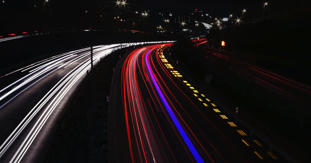 Lightstreams on a Highway at night