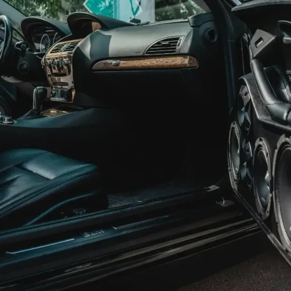Inside of a car with Door installed Subwoofers