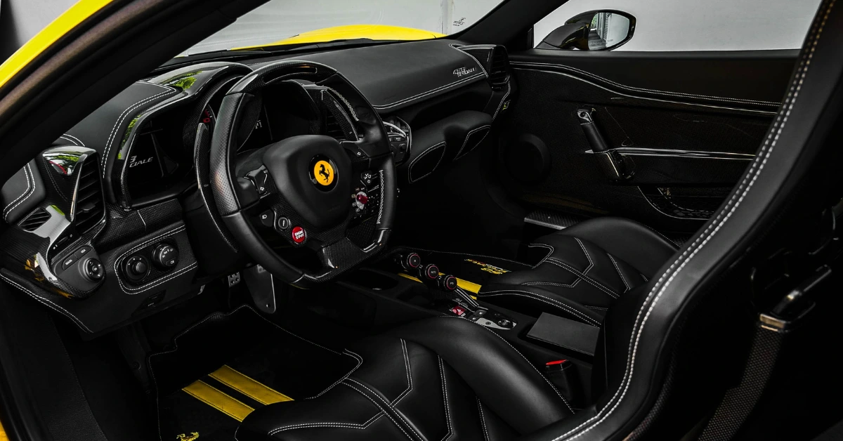 A yellow Ferrari Interior