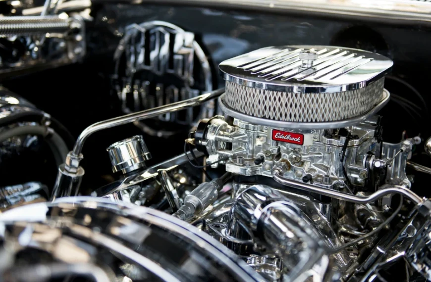 A big chrome coloured Edelbrock Air Filter