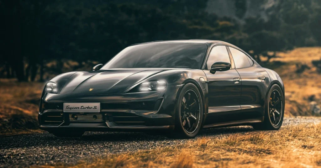 A grey Porsche in the Nature