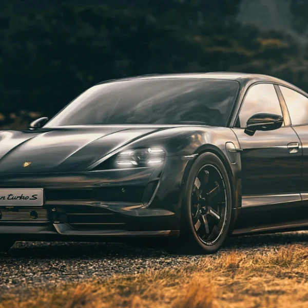 A grey Porsche in the Nature
