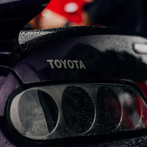 The backlight of a black Toyota Supra