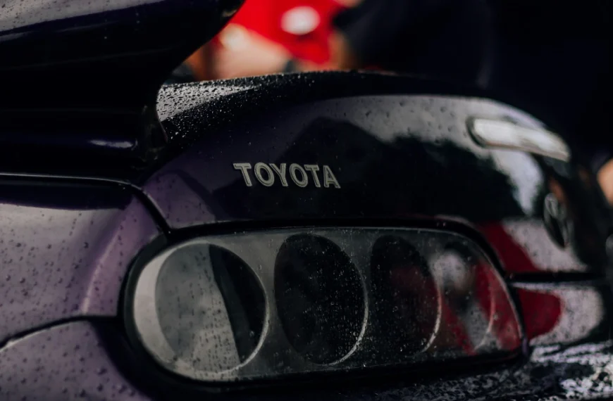 The backlight of a black Toyota Supra