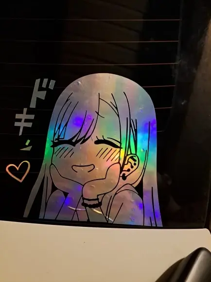 Cute Anime Car Decal on a tinted window