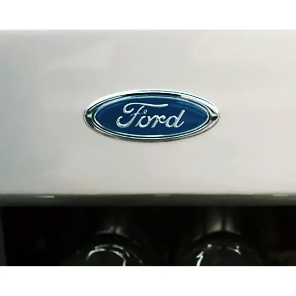 The Ford Logo on the back of a white Ford GT40 Prototype